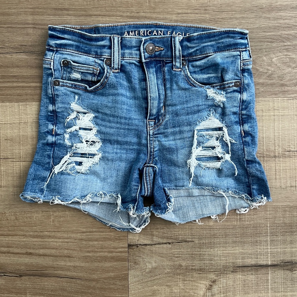 American Eagle Outfitters Women's Ripped Blue Jean Shorts